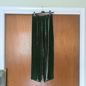 Vintage women's green velvet high waist wide leg pants boho 90s Y2K